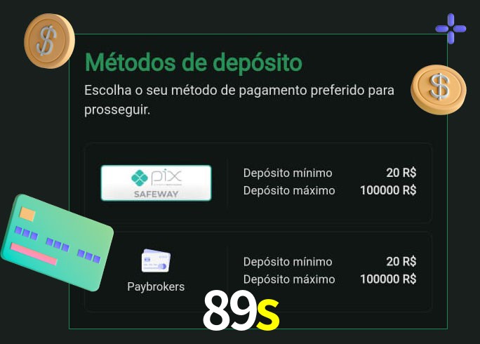 O cassino 89s oferece uma grande variedade de métodos de pagamento